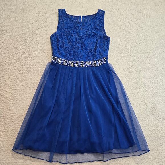 Xtraordinary Sleeveless Blue Fit & Flare Dress Lace and Tulle Sz 3 Skater Fairy - Picture 1 of 10